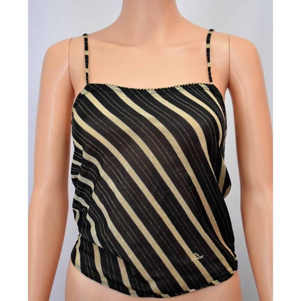 Vintage Jordache Metallic Gold Crop Tank Top Size S Y2K 90s Sheer Fairy Grunge